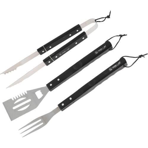 3pcs Stainless Steel BBQ Tool Set Black Wood Handle BBQ Fork Tong Spatula Grill BBQ Accessories Grilling BBQ Tools Outdoor