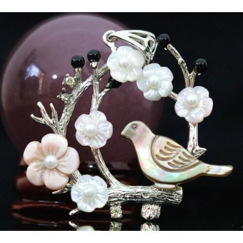 44x47mm Natural Abalone White Mother Flower Bird Shell Womens Accessories Necklace Pendant Silver-color Purfle Jewelry B1151