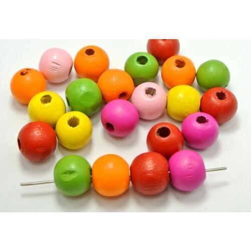 50 Mixed Bright Color 14mm Round Wood Beads~Wooden