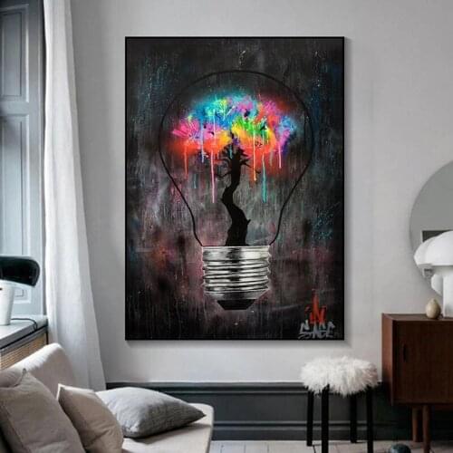 Abstract Street Light Bulb Graffiti Wall Art Canvas Painting Wall Art Posters Prints Wall Pictures for Living Room Home Cuadros