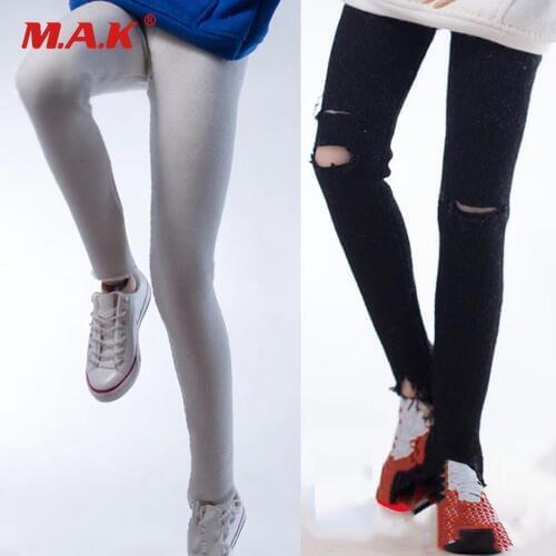 1/6 Scale Female Clothes Accessory Shredded stretch jeans Black/White Colors Trousers Model for 12'' Action Figure Body