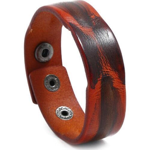 Vintage Fashion Wide Genuine Leather Cuff Bracelets Punk Casual Spot Charm Bangles Wrap Adjustable Wristbands Retro Jewelry Gift