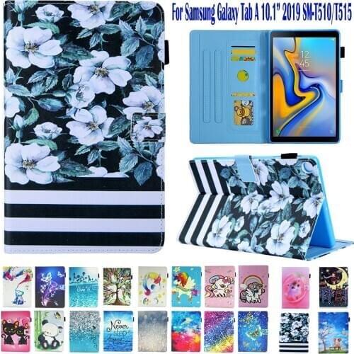 Stand Case For Samsung Galaxy Tab A 10.1" 2019 SM-T510 SM-T515 10.1 inch Funda PU Leather Tablet Fashion Cartoon Cover Shell