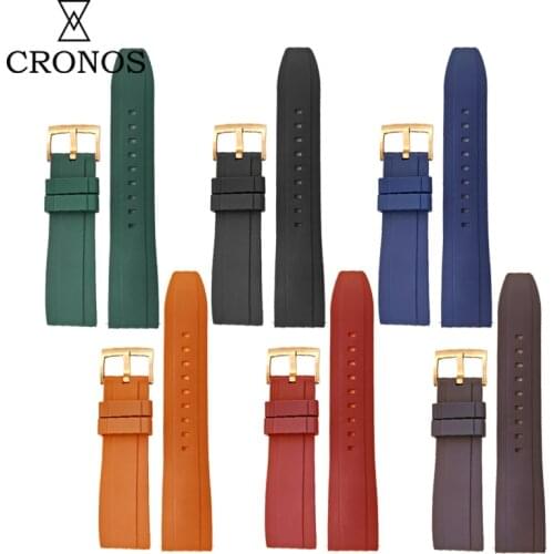 Cronos Watch Parts Fluorine Rubber Strap Waterproof No Insert 22mm Bronze Tongue Buckle