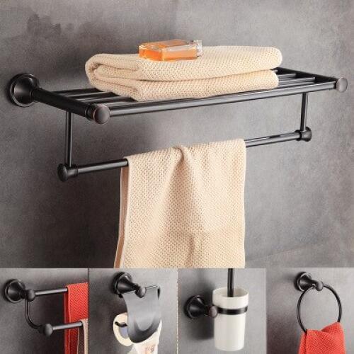 Black Square Bathroom Towel Holder Bath Towel Shelves Toilet Brush Holder Bronze Soap Holder Toilet Paper Holder EL84400