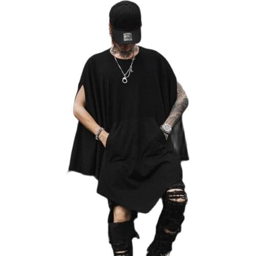 Nightclub DJ singer punk rock oversized long t-shirt stage costume gothic hip hop cloak man harajuku vintage cape streetwear