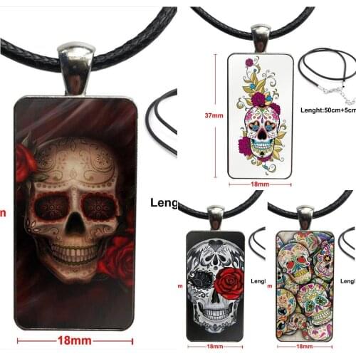 For Schoolgirl Maxi Colorful Mexican Sugar Skull Fashion Glass Cabochon Pendant Rectangle Necklace Choker Necklace Jewelry