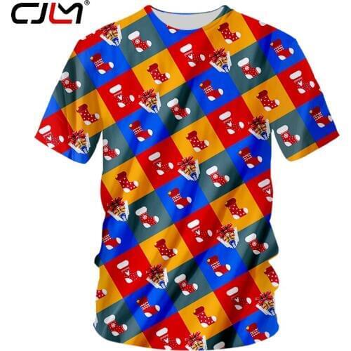 CJLM Hot Sale New Mens 3D Printed Clothing Christmas Stockings And Gift Boxes Creative Diamond Man O Neck Tshirt