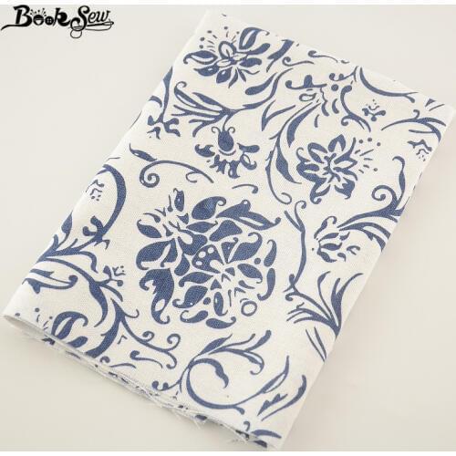 Booksew Blue Flower Design Cotton Linen Fabric Sewing Material For Tablecloth Pillow Bag Curtain Cushion Zakka Home Textile