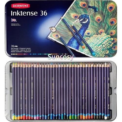 UK Derwent Inktense Pencil 36-Color Tin Set,Vibrant, intense colors Lightfast Includes reusable tin storage case,blendable ink