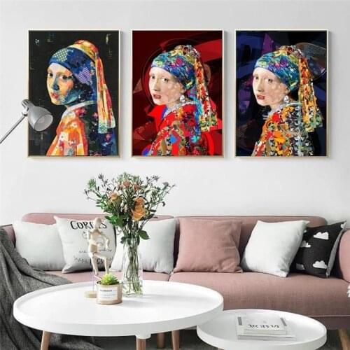 Graffiti Art Girl with A Pearl Earring Canvas Paintings Abstract Watercolour Posters and Prints Wall Art Pictures for Home Decor