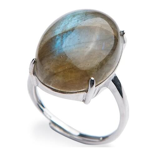 Genuine Natural Labradorite Moonstone Gemstone Rings For Women Men Adjustable Size Natural Stone Fashion Silver Ring