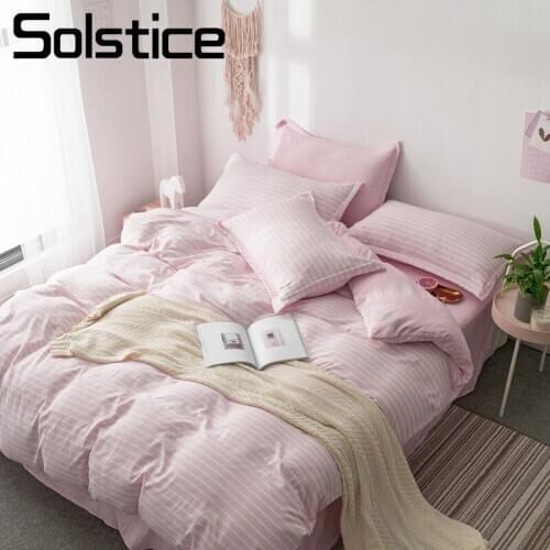 Solstice Home Textile Pillowcase Flat Bed Sheet Duvet/Quilt Cover Pink Stripe Girl Adult Teen Woman Bedding Linens Set King Twin