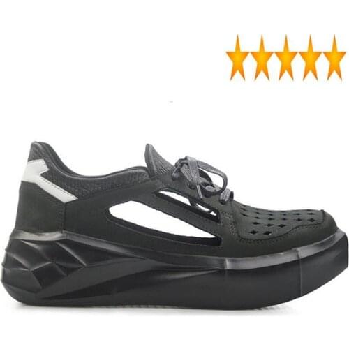 Platform Summer New Fashion Mens Breathable Hollow Out Height Increasing Moccasin Sneakers Casual Genuine Leather Shoes