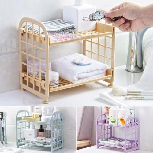 Cute 2 Layer Cosmetics Rack Assembly Storage Rack Solid Color Desktop Stationery Organizer Rack DIY Folding Rack For Home Office