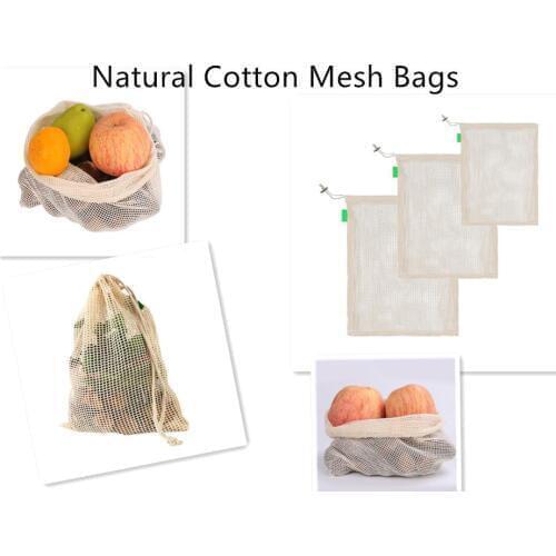 Reusable Cotton Bag Fruit And Vegetable Home Kitchen Storage Mesh Bag drawstring bundle pocket Handbag Net Shopping Bag