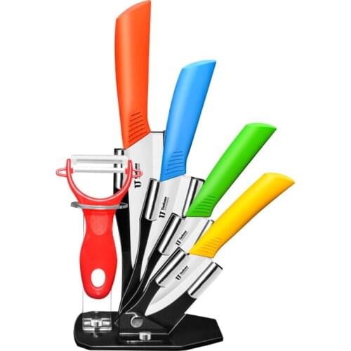6 Pieces Kitchen Knives Set with Block,Kitchen Ceramic Knife Set with Handle Kitchen Knives Cooking Tools