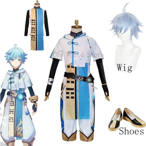 2021 New Game Genshin Impact Chongyun Cosplay Costume Uniform Outfit Wig Shoes Costume Chongyun Suit Halloween Party For Men