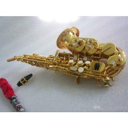 New Brass Saxophone Golden Carve Pattern Bb Soprano Saxophone Sax with Case Gloves Cleaning Cloth Belt Brush