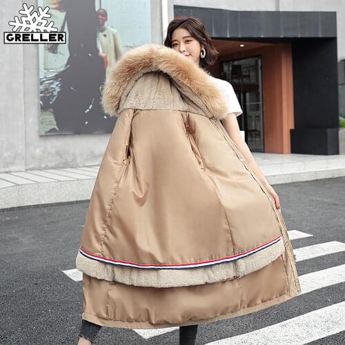 GRELLER Thick Warm Winter Coat Women Winter Jacket Fur Liner Plus Size 4XL Hooded Female Long Parkas Snow Wear Padded Clothes