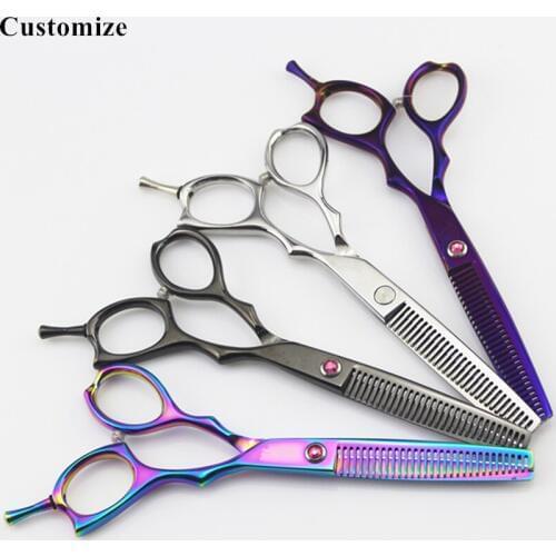 Customize professional Japan steel 6 inch hair scissors set hair cutting barber make up thinning shears hairdressing scissors