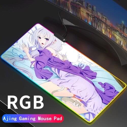 Re:Zero RGB Mouse Pad Black Neon lights Gamer Emilia Accessories LED MousePad Large PC Rem Desk Mat with Backlit gaming desk