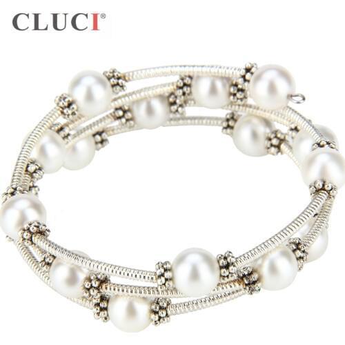 CLUCI adjustable wire wrap bracelet dainty white pearls Simple Style Love Wedding Banquet charm Wholesale BB004SB
