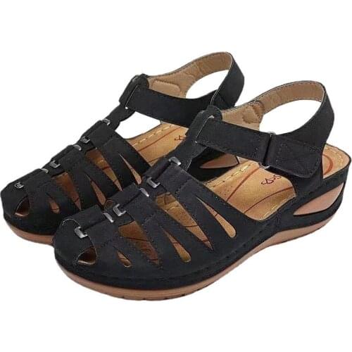 2021 Summer Low Sandals Woman Leather Female Shoe Clogs Wedge Large Size Low-heeled Girls Fashion Platform Comfort Big New