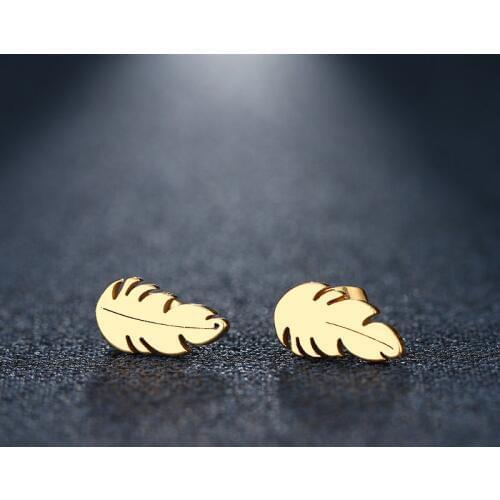 DOTIFI Stainless Steel Stud Earring For Women Man Feather Gold And Silver Color Lovers Engagement Jewelry Drop Shipping