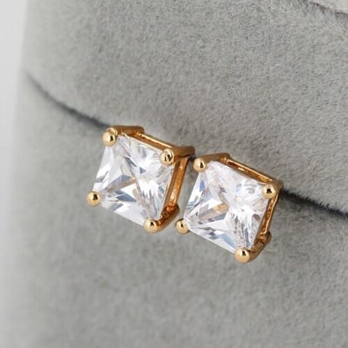 Trendy 925 Sterling Silver Stud Earrings For Men Women Jewelry Shiny Crystal Square Earring Lovers Valentines Day Accessories