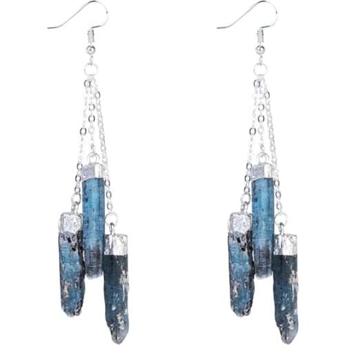 1 Pair Drop Earrings Blue Crystal Natural Crystal Stones Tassel Personality Quartz For Women Jewelry Accessories