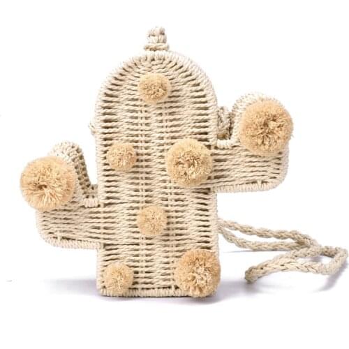 Cactus Rattan Bag For Women Straw Woven Crossbody Bags For Women Straw Pom Pom Women Shouldr Bags Summer Beach Womens Bag New