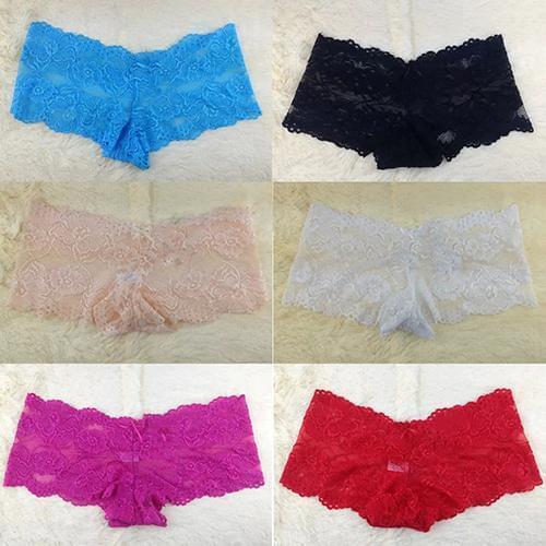 10 Pcs Sexy Women Panties Transparent Lace Boxers Seamless Briefs Boyshorts Low Waist Thongs Ladies Solid Color Underwear