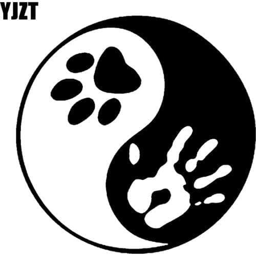 YJZT 10.2CM*10.2CM Dog Lover Hand And Paw Yin Yang Automotive Vinyl Sticker Decals Black/Silver C10-00217