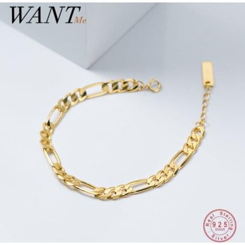 WANTME 925 Sterling Silver Fashion Charm Cuban Link Chain Punk Hip Hop Bracelet Bangle for Women Gothic Men Fine Jewelry Gift