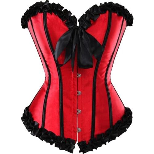 Women Fashion Sexy Body Shapewear Tops Vintage Satin Lace Up Plus Size Overbust Corset