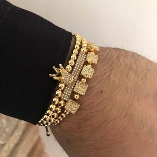 Hot Sale Punk Style Braided Alloy Inlaid Diamond Strip Crown Dice Four-Color Suit Bracelet