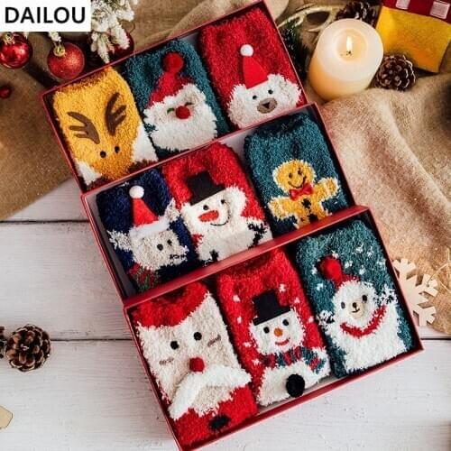 Winter Christmas Gift Box Women Kawaii Cute Snowman Elk Socks Happy Funny Cotton Men Socks Set Gifts For The Holidays Popsocket