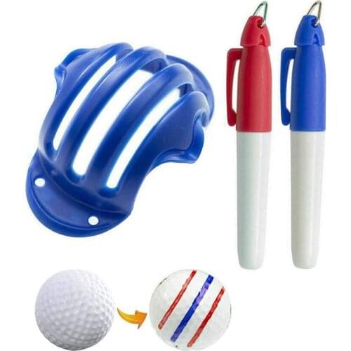 1 Set Golf Ball Triple Track 3 Line Marker Chrome Stencil +2Pcs Marker Pen Golf Putting Positioning Aids Outdoor Golf Sport Tool