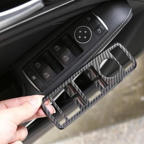5pcs Carbon ABS Window Lift Switch Button Frame Trim for Mercedes Benz 2012-15 A B W246 C W204 E GLE W166 GLA X156 CLA W117 GLK