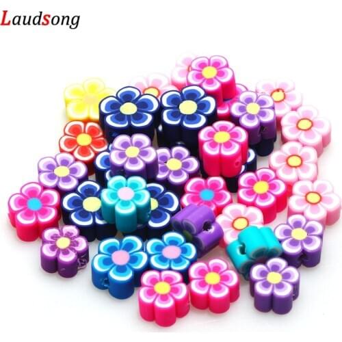 50pcs/lot DIY Mixed Flower Beads Polymer Clay Beads For Jewelry Making Handmade Bracelet Necklace Jewelry Supply 10mm