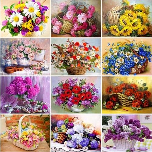 DIY 5D Diamond Painting Flower Diamond Embroidery Cross Stitch Kits Full Round Rhinestones Mosaic Basket Hobby Home Decor Art