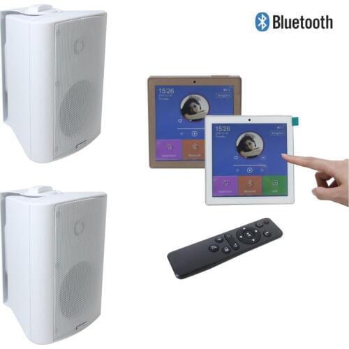 Wireless home music system Mini touch screen wall amplifier with 2 wall mount speakers,Support USB/SD/AUX/FM radio/bluetooth