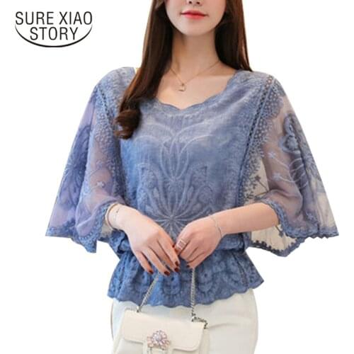 Fashion Women Blouses 2021 Summer New Chiffon Blouse Cotton Edge Lace Blouses Shirt Butterfly Flora Women Shirts Tops 4073 50