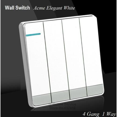 Large Panel Wall Switch acme elegant white Simple Fashion Decoration Switch 4 Gang 1 Way Single Control Switch 86mm*86mm