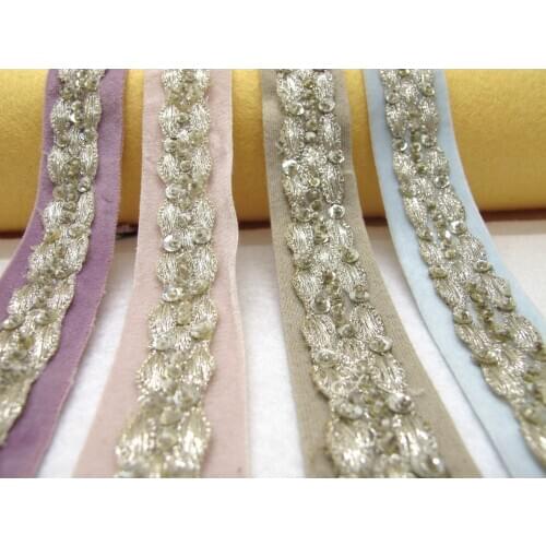 20mm Beaded Floral Trim on Velvet Ribbon Trim|Lampshade Clothing Edging Supplies|Accessory DIY Material Decoration