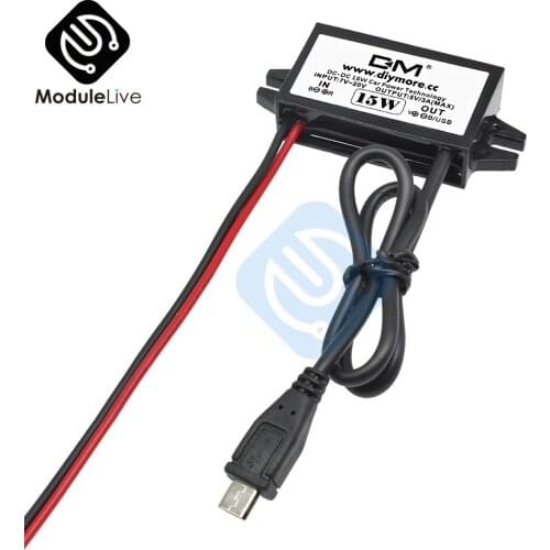DC-DC Car Power 12V to 5V 3A 15W Converter Module Straight Micro USB Step Down Power Output Adapter 96% High Efficiency
