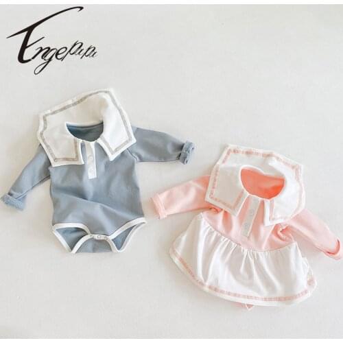 Engepapa Navy Style Spring Autumn Toddler Baby Girl Romper Cotton Long Sleeve Brother And Sister Clothes Newborn Baby Jumpsuit
