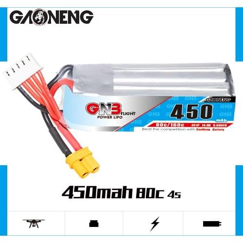 Gaoneng GNB 450mAh 14.8V 80C 4S Lipo Battery XT30 JST Plug for CineBee Cine Whoop BetaFPV Drone RC Quadcopter Toothpick Drone