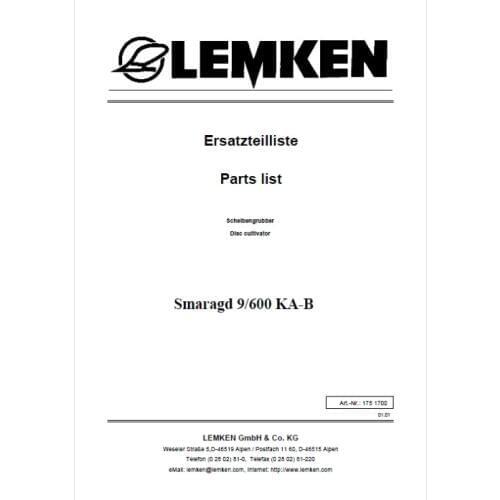 Parts catalogs for Lemken agricultural equipment, PDF